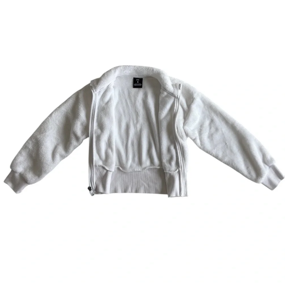 Under Armour Kids White Sherpa Full-Zip Jacket with Purple Logo Girls 6